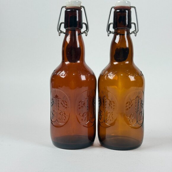 Grolsch 2 Amber Glass Swing Top Bottles Embossed Logo Bar Collectibles Bottles - Picture 5 of 8